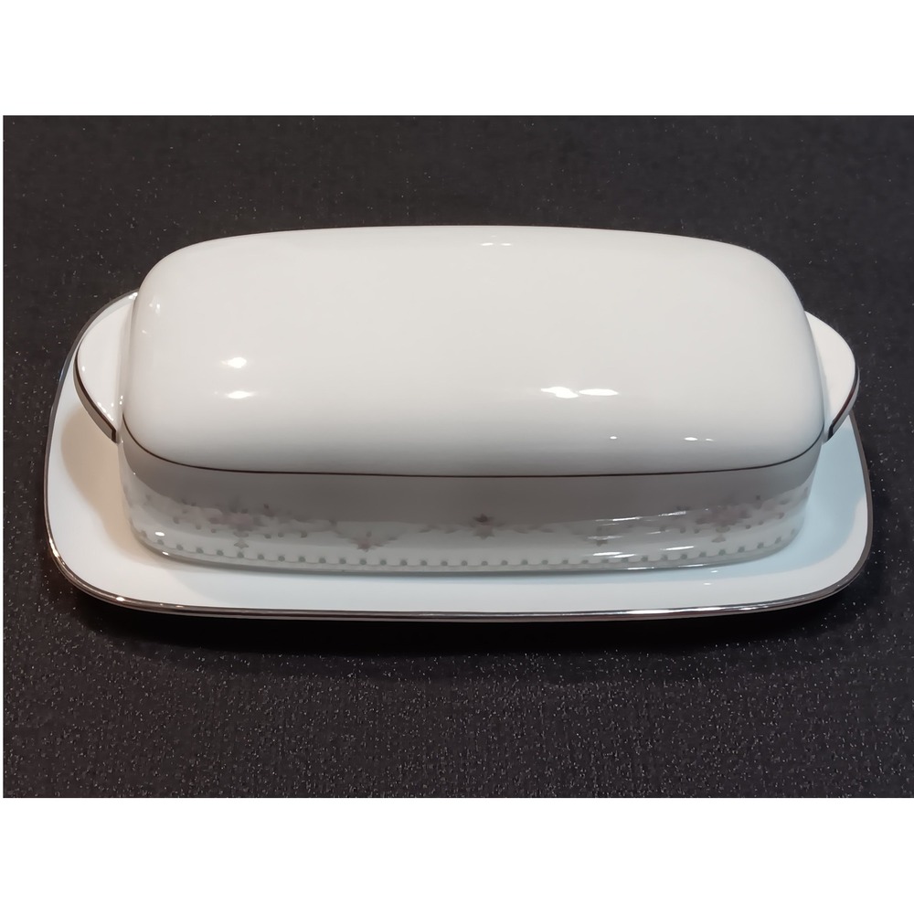 Noritake Fairmont 6102 Covered Butter Dish Vintage Fine China Pink Rose Platinum